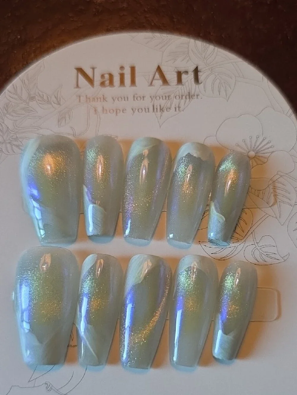Shimmery Opal White Press-On Nail Set Size Large